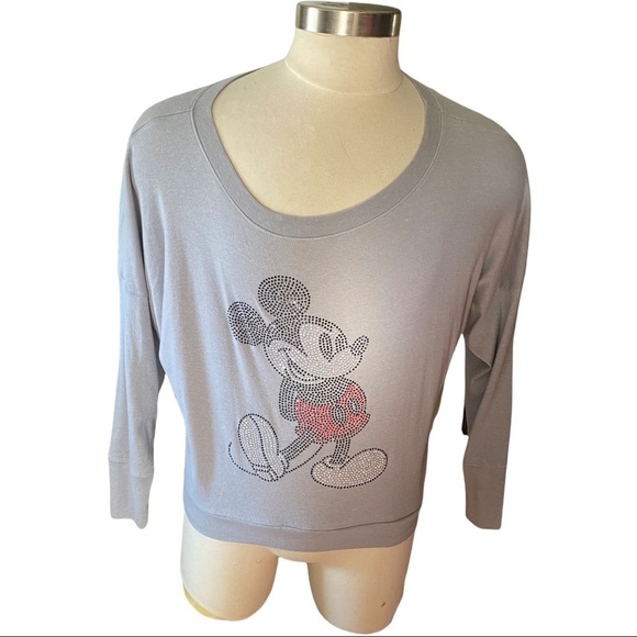 Disney Parks Women Mickey Mouse Dolman Long Sleeve Rhinestone Gray T-Shirt Sz M - Picture 2 of 11
